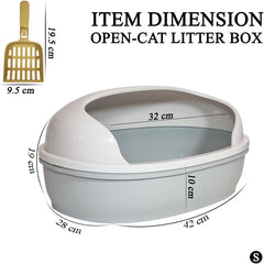 Semi open cat litter box with Durable plastic material, Splash guard, Stable base and Air ventilation design, Pet waste tray with Scoop, high fence, Indoor-outdoor use, and Detachable