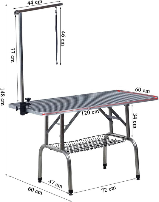 Pet Grooming Table – Heavy-Duty Dog Grooming Table for Dogs & Cats – Adjustable Height, Foldable Design, Storage Shelf & Waterproof Surface, Ideal For Bathing & Grooming, 184cm (Black)