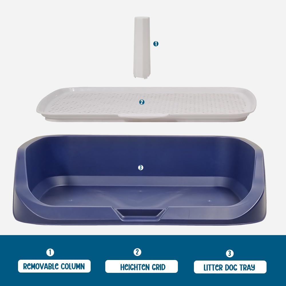 Dog toilet training with Raise edge design, Pee post, and Detachable grid, Durable plastic dog tray for small to medium dogs, Ideal for indoor & outdoor, Leak-proof design 53 cm