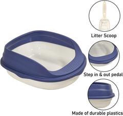 Semi-enclosed cat litter box with Splash-proof design, Detachable design, and Litter scoop, Durable plastic cat litter box for medium to large cats, Ideal for indoor/outdoor use 52 cm