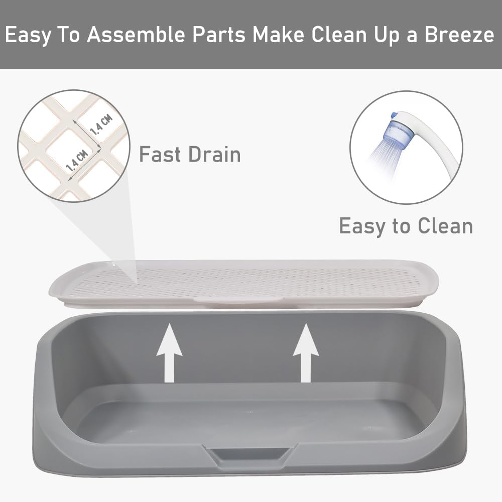 Dog toilet training with Raise edge design, Pee post, and Detachable grid, Durable plastic dog tray for small to medium dogs, Ideal for indoor & outdoor, Leak-proof design 53 cm