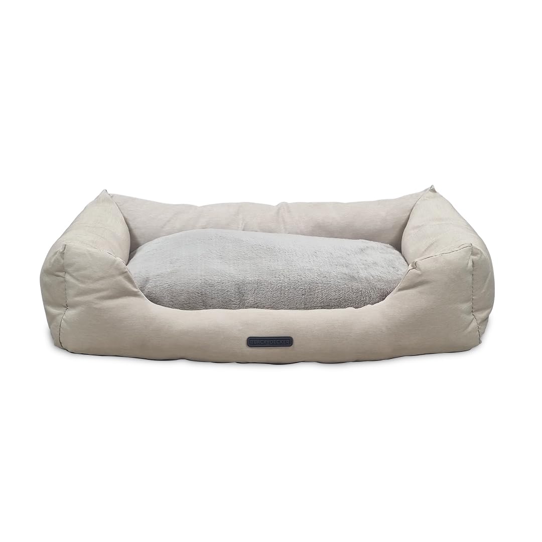 Dog bed with Removable pillow, Raised edge, and Anti-slip bottom, Rectangular dog bed for medium to large dogs, Warm & Comfortable nest for indoor use, Machine washable, 75 cm (Beige)