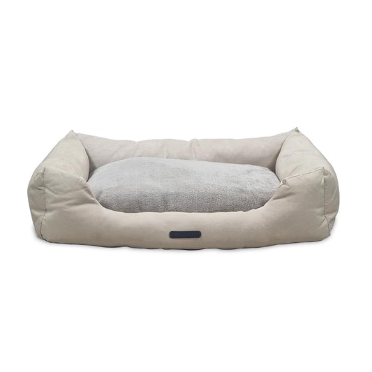 Dog bed with Removable pillow, Raised edge, and Anti-slip bottom, Rectangular dog bed for medium to large dogs, Warm & Comfortable nest for indoor use, Machine washable, 75 cm (Beige)