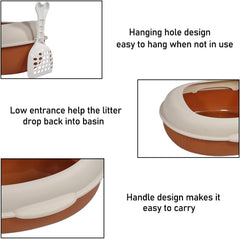Cat litter box with Detachable design, Leak-proof base, Portable handle, and Litter scoop, Semi-enclosed cat toilet for indoor cats & kittens, Durable PP material, Easy to clean 38 cm