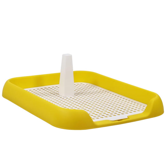 Flat dog toilet, Reusable dog potty trainer dog toilet tray with Pee guide post and Detachable grid design, Durable plastic pee pad holder for small to medium dogs, 45 cm (Yellow)