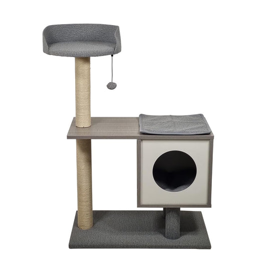 Cat tree scratching post cat self grooming brush with cat toys, Plush ball, Cat tree for indoor cats. Grey (98cm)