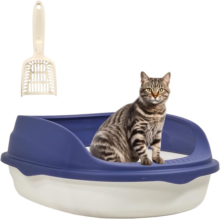 Semi-enclosed cat litter box with Splash-proof design, Detachable design, and Litter scoop, Durable plastic cat litter box for medium to large cats, Ideal for indoor/outdoor use 52 cm