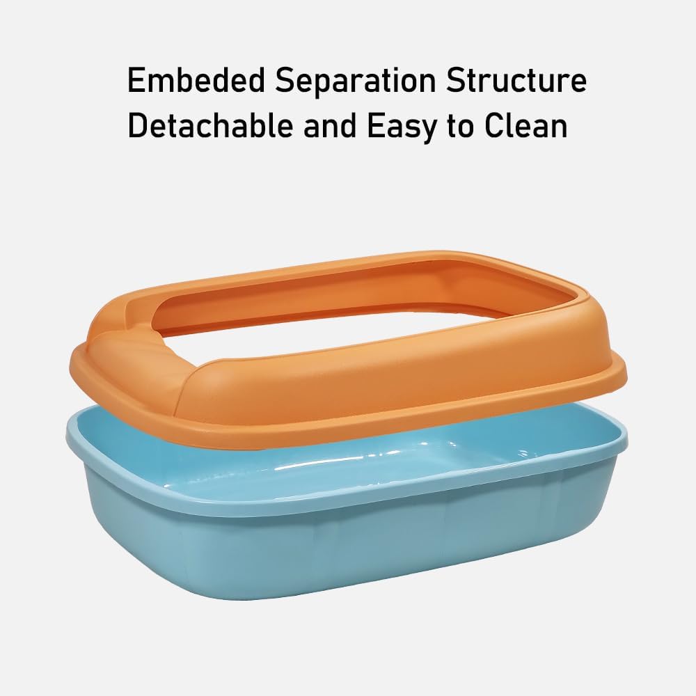 Cat litter box for medium to large cats, Semi-enclosed cat litter box with Detachable design, Durable plastic, Raised fence, and Litter scoop, Ideal for indoor/outdoor, Splash-proof 65 cm