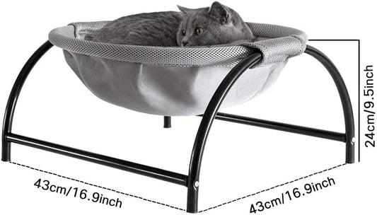 Pet hammock bed for cats and small dogs, Breathable & Comfortable cat lounger with Polyester material and Metal frame, All-season cooling pet bed, Suitable for Indoor & Outdoor use 43 cm (Grey)