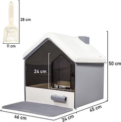 Cat Litter Box with House-Shaped Design - Drawer-Type, Transparent Door, Enclosed Cat Litter Scoop & Cleaning Mat – Splash-Proof & Odor-Control Cat Toilet Box, Easy to Clean