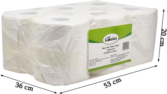 Tissue paper with Virgin pulp and Embossed design, Multi-purpose cleaning wipes, Suitable for Home, Restaurant, Travel, and Hotel bathroom, Dust-free toilet paper, 1 Pack of 6 Rolls 53 cm (White)