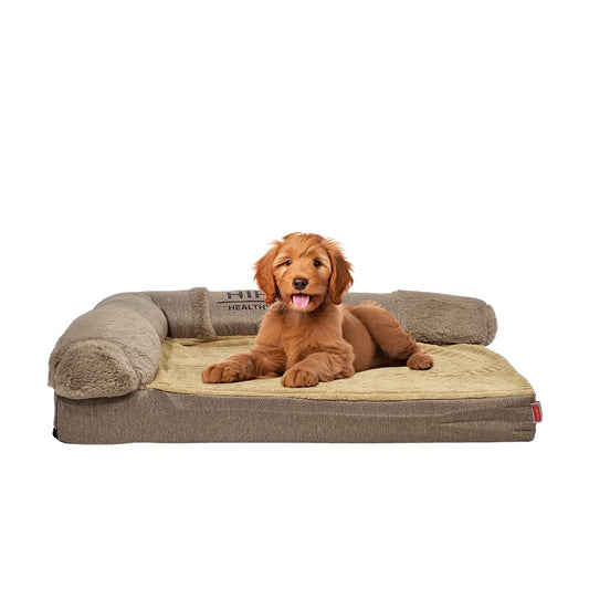 Memory foam dog bed for small to medium dogs, Orthopedic pet bed with Supportive bolster sides, Removable washable cover, and Non-skid bottom, Ideal for all seasons, 60 cm (Khaki)