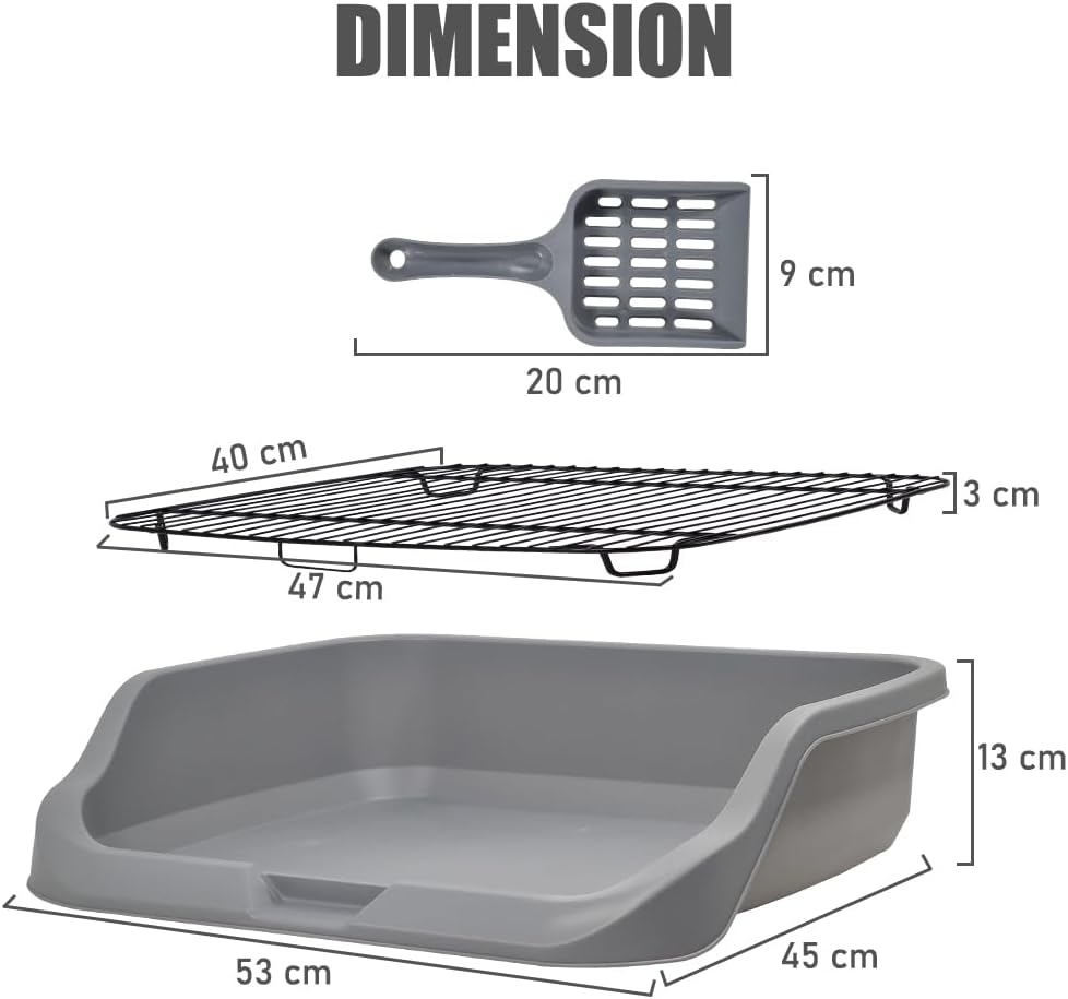 Dog toilet for small to medium dogs, Durable pet potty training tray with Raised design, shovel, and Detachable stainless steel grid, Ideal for indoor & outdoor, Easy to clean 53 cm