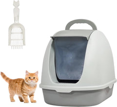 Fully-enclosed cat litter box with Portable handel, Flip cover entrance, Litter scoop, and Detachable design, Durable plastic cat toilet, Ideal for indoor/outdoor use, Easy to clean 38 cm