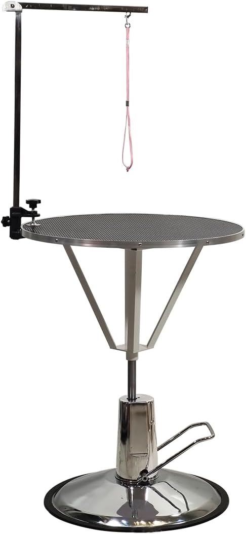 Pet grooming table with Hydraulic Lifting, Height adjustable, Scratch- resistant, and Round design, Heavy duty grooming table with 360 rotating, Non-slip surface, and Stable round base, 160 cm (Black)