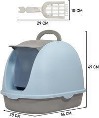 Fully-enclosed cat litter box with Portable handel, Flip cover entrance, Litter scoop, and Detachable design, Durable plastic cat toilet, Ideal for indoor/outdoor use, Easy to clean 38 cm