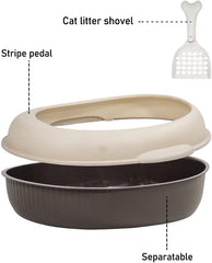 Cat litter box with Detachable design, Leak-proof base, Portable handle, and Litter scoop, Semi-enclosed cat toilet for indoor cats & kittens, Durable PP material, Easy to clean 38 cm