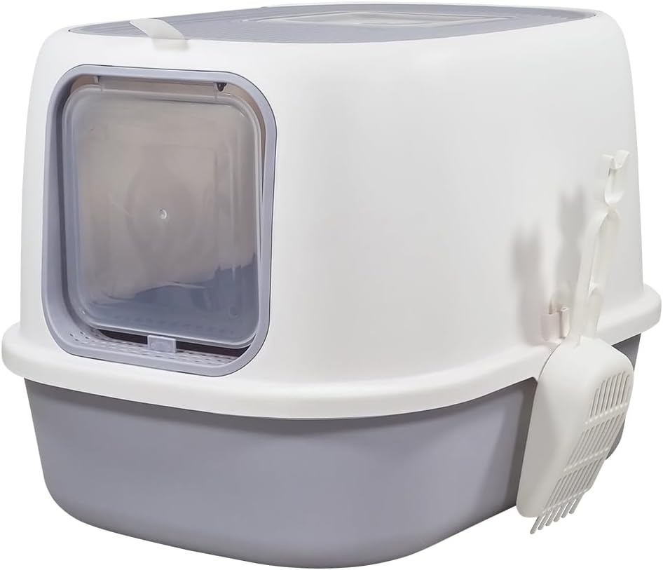 Fully enclosed cat litter box for cats & kittens, Durable plastic cat litter box with Front entry and Top exit, Litter scoop, and Odor control, Ideal for indoor/outdoor, Easy to clean 52 cm