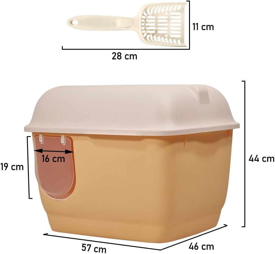 Fully-enclosed cat litter box with Corridor entry & exit, Transparent door, Litter scoop, and Open-top design, Splash-proof cat toilet for Indoor cats & kittens, Easy to clean 57 cm