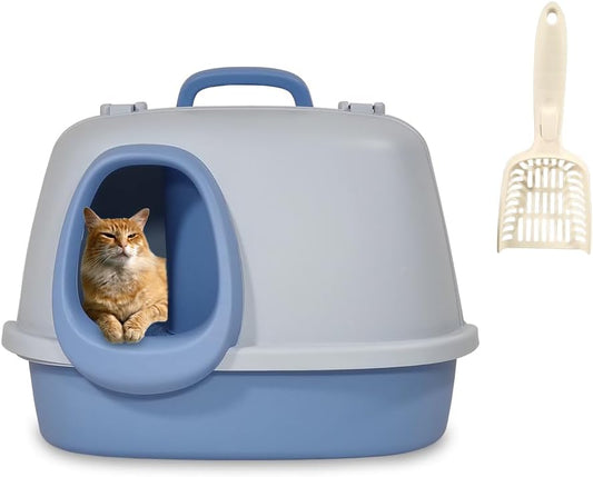 Fully-enclosed cat litter box, Splash-proof cat toilet with Corridor entry & exit, Portable handle, Deodorant filter, and Litter scoop, Ideal for indoor cats & kittens, Easy to clean 60 cm