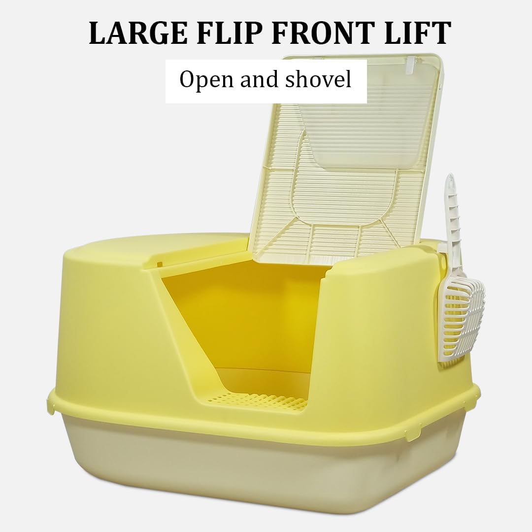 Enclosed cat litter box for Indoor cats & kittens, Durable plastic cat litter box with Transparent door, Litter scoop, and Sand drop pedal, Splash-resistant cat toilet, Easy to clean 65 cm