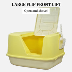 Enclosed cat litter box for Indoor cats & kittens, Durable plastic cat litter box with Transparent door, Litter scoop, and Sand drop pedal, Splash-resistant cat toilet, Easy to clean 65 cm