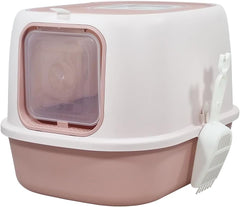 Fully enclosed cat litter box for cats & kittens, Durable plastic cat litter box with Front entry and Top exit, Litter scoop, and Odor control, Ideal for indoor/outdoor, Easy to clean 52 cm