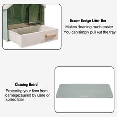 Cat Litter Box with House-Shaped Design - Drawer-Type, Transparent Door, Enclosed Cat Litter Scoop & Cleaning Mat – Splash-Proof & Odor-Control Cat Toilet Box, Easy to Clean