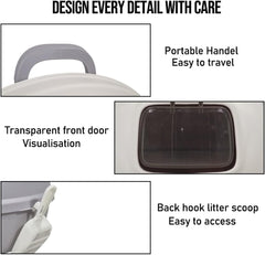 Cat Litter Box with Durable PVC Material | Fully-Enclosed Portable Handle, Transparent Door, Litter Scoop and Non-Slip Design | Splash-Proof Cat Toilet for Indoor Cats
