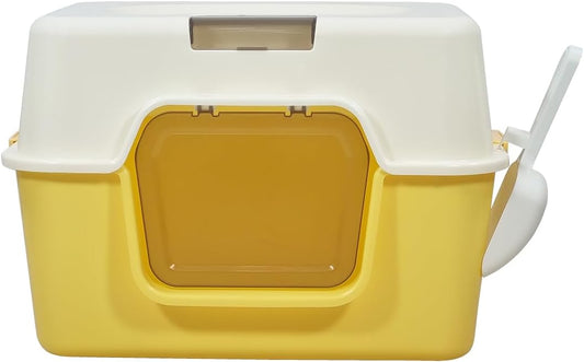 Cat litter box for Indoor cats, Fully enclosed cat toilet with Detachable design, Transparent doors, Filter holes, and Litter scoop, Durable plastic cat litter box, Easy to clean 52 cm