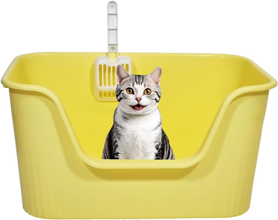 Cat litter box with Extra-large design, Deep high walls, Litter scoop and Low entrance, 78 cm Spacious cat toilet with Odor control, Anti-splash, Durable plastic and Non-stick, Easy to clean