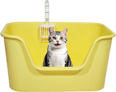 Cat litter box with Extra-large design, Deep high walls, Litter scoop and Low entrance, 78 cm Spacious cat toilet with Odor control, Anti-splash, Durable plastic and Non-stick, Easy to clean