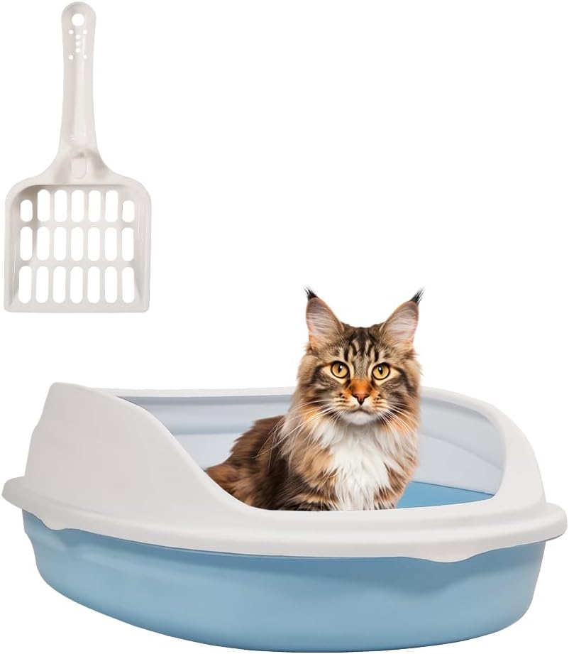Cat litter box with Durable plastic, Splash-proof design, Detachable design, and Litter scoop, Semi-enclosed cat toilet for small cats, Ideal for indoor/outdoor use, Easy to clean 38 cm