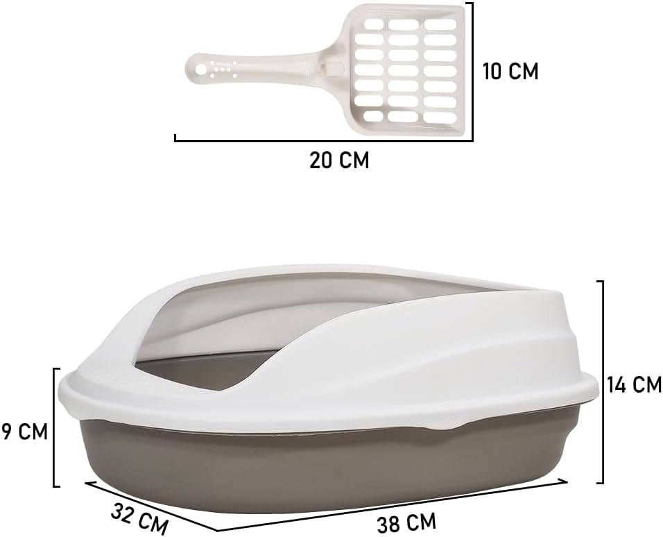 Cat litter box with Durable plastic, Splash-proof design, Detachable design, and Litter scoop, Semi-enclosed cat toilet for small cats, Ideal for indoor/outdoor use, Easy to clean 38 cm