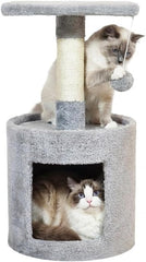 Modern cat tower with Hideaway cave and Hanging ball, Space saving design, Easy to fix and Portable, 59 cm Cat activity tree with Scratching pole, Protect furniture for Indoor cats and kittens