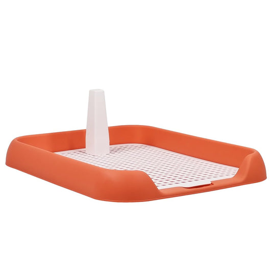 Flat dog toilet, Reusable dog potty trainer dog toilet tray with Pee guide post and Detachable grid design, Durable plastic pee pad holder for small to medium dogs, 45 cm (Orange)
