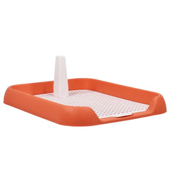 Flat dog toilet, Reusable dog potty trainer dog toilet tray with Pee guide post and Detachable grid design, Durable plastic pee pad holder for small to medium dogs, 45 cm (Orange)