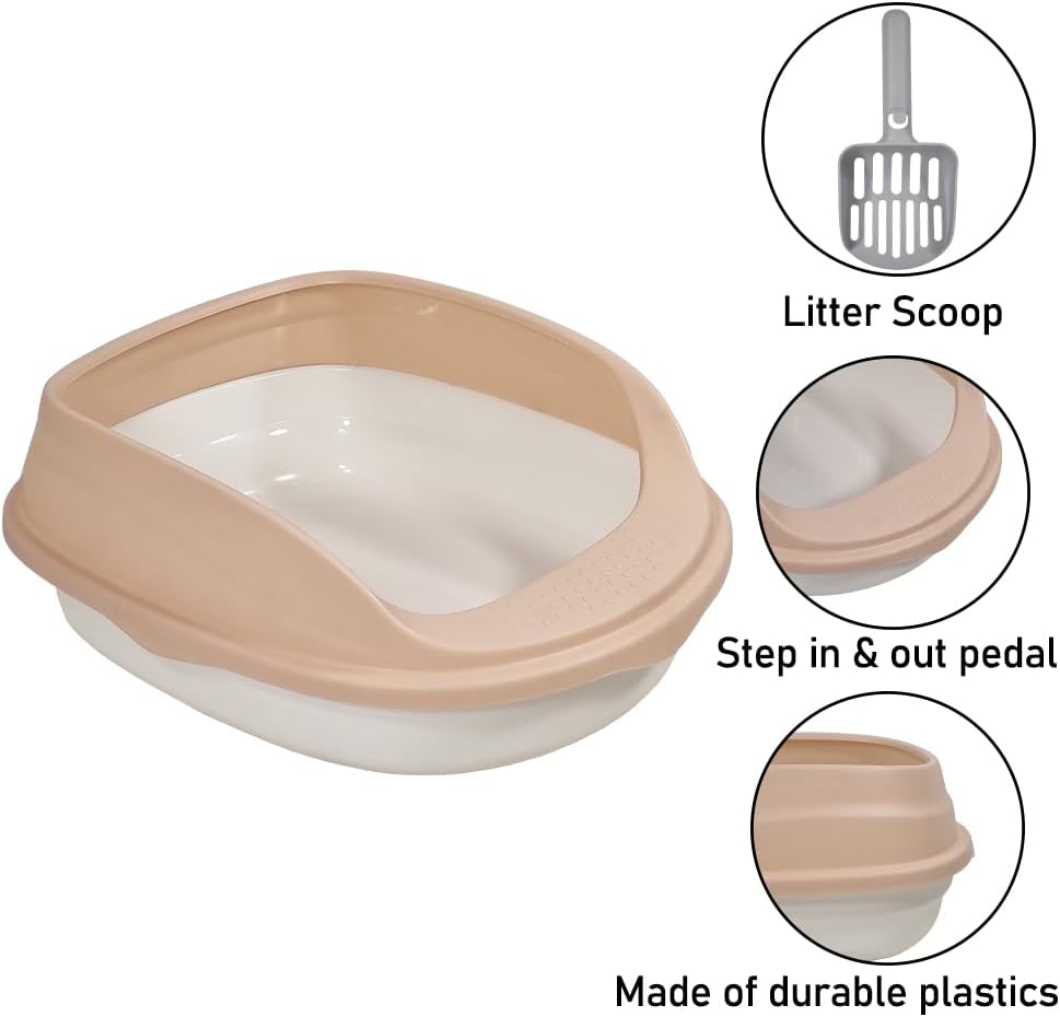 Semi-enclosed cat litter box for medium-sized cats, Durable plastic cat toilet with Splash-proof design, Detachable design, and Litter scoop, Ideal for indoor/outdoor use 46 cm