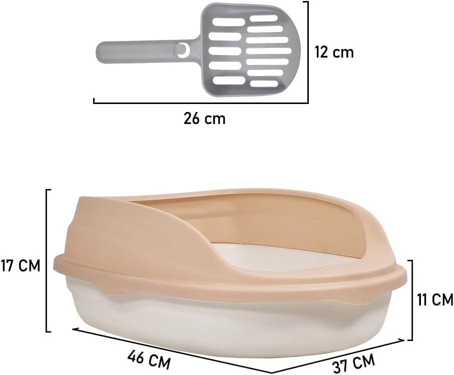 Semi-enclosed cat litter box for medium-sized cats, Durable plastic cat toilet with Splash-proof design, Detachable design, and Litter scoop, Ideal for indoor/outdoor use 46 cm