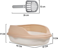 Semi-enclosed cat litter box for medium-sized cats, Durable plastic cat toilet with Splash-proof design, Detachable design, and Litter scoop, Ideal for indoor/outdoor use 46 cm