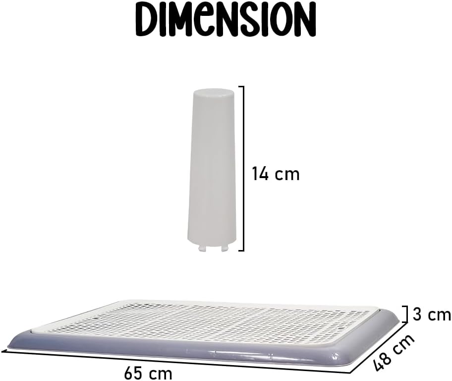 Dog Potty Training Tray - Dog Toilet Pee Pad with Detachable Pee Post - Grid Design & Non-slip Bottom - Indoor/Outdoor Pet Dog Toilet Tray for Large Dogs - Keep Floor Clean 65 cm