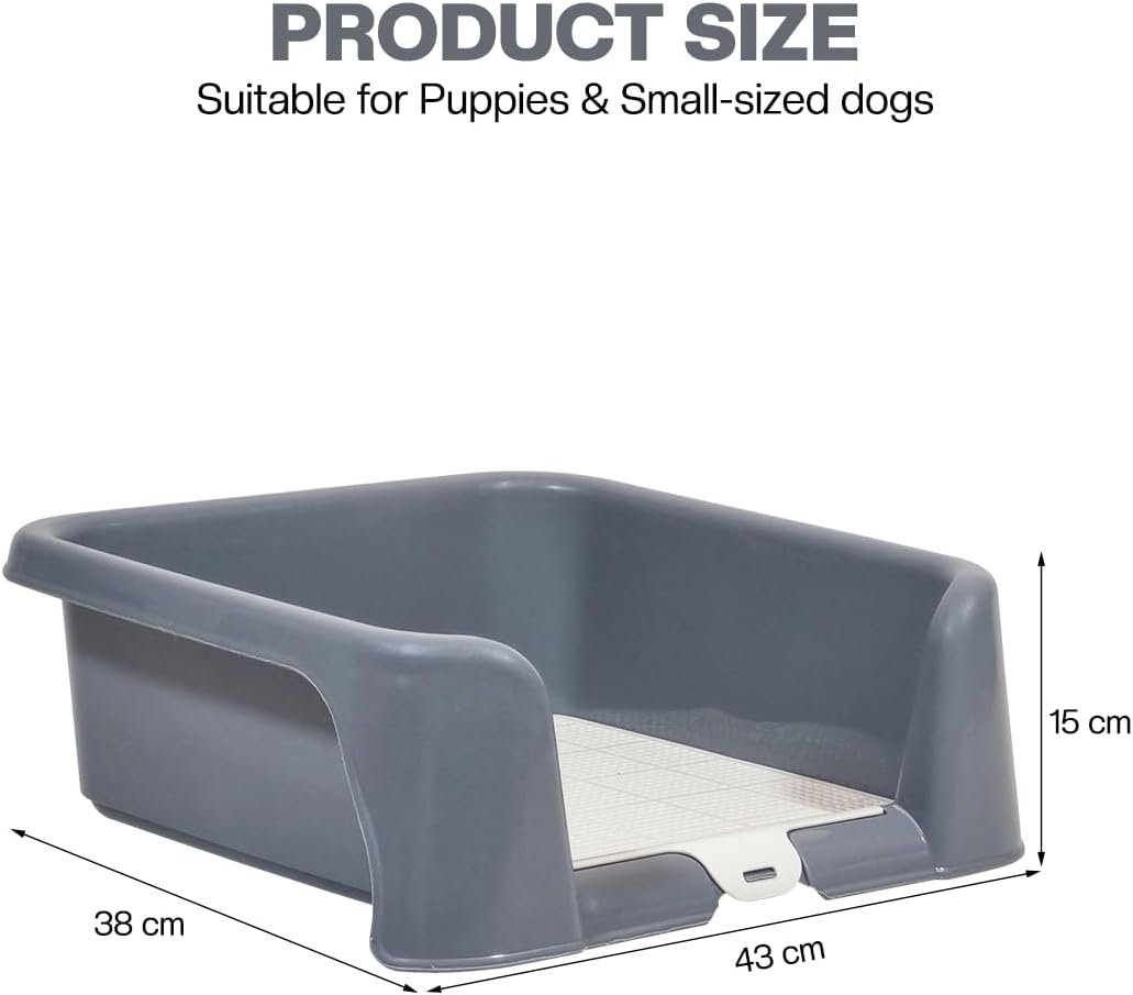 Dog potty training tray with Raised walls and Removable grid, Leak-proof puppy toilet pad holder for Small to Medium dogs, Indoor & Outdoor use, Easy to clean, 43 cm