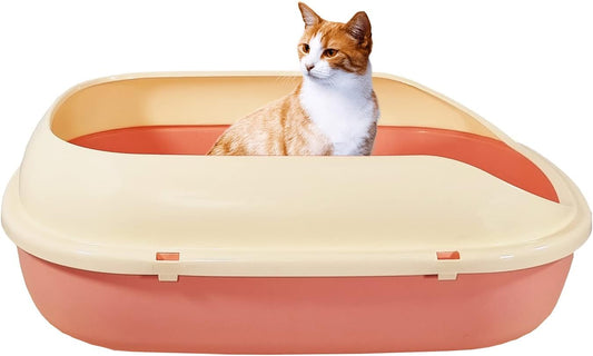 Semi-enclosed cat litter box with Splash-proof design, Detachable design, and Litter scoop, Durable plastic cat litter box for medium to large cats, Ideal for indoor/outdoor use, 63 cm