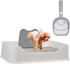 Dog Potty Tray - Dog Toilet for Small to Medium Dogs | Pet Plastic Puppy Training Seat with Splash Proof Design, Stainless Steel Grid & Detachable Pee Post | Indoor & Outdoo