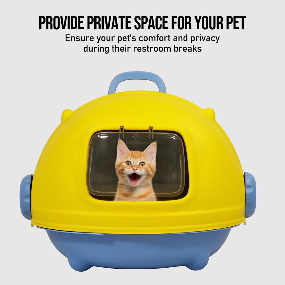 Cat Litter Box with Durable PVC Material | Fully-Enclosed Portable Handle, Transparent Door, Litter Scoop and Non-Slip Design | Splash-Proof Cat Toilet for Indoor Cats