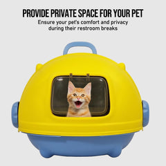 Cat Litter Box with Durable PVC Material | Fully-Enclosed Portable Handle, Transparent Door, Litter Scoop and Non-Slip Design | Splash-Proof Cat Toilet for Indoor Cats
