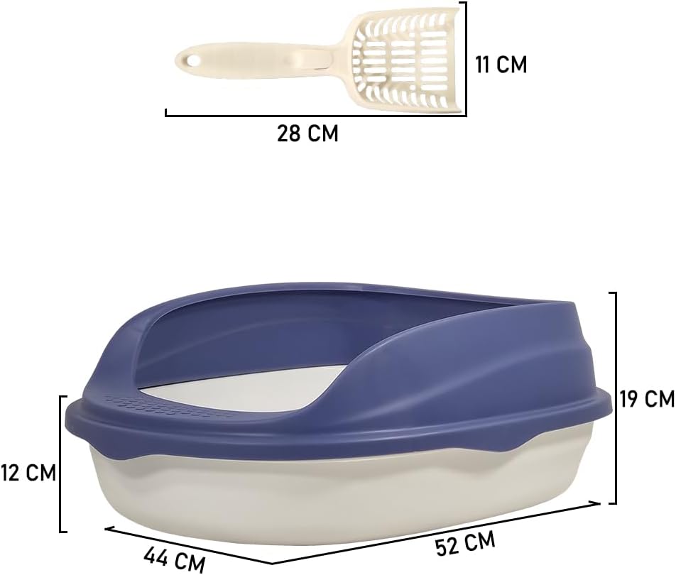 Semi-enclosed cat litter box with Splash-proof design, Detachable design, and Litter scoop, Durable plastic cat litter box for medium to large cats, Ideal for indoor/outdoor use 52 cm