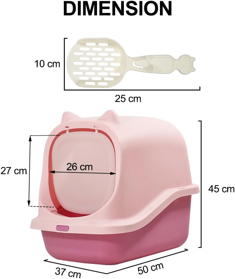 Fully-enclosed cat litter box with Durable plastic, Carrying handle, Sand filter holes, and Litter scoop, Splash-proof cat toilet for Indoor cats & kittens, Easy to clean 45 cm