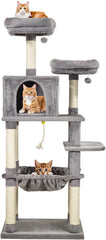 Cat tree for indoor cats, Multi-level cat climbing frame with Double perches, Dangling ball, Sisal scratching post, Cozy cat condo, and Large hammock, Easy to assemble 163 cm (Grey)