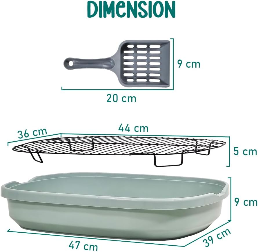 Dog training tray, Splash-proof dog toilet with Stainless steel grid, Raised design, and Litter scoop, Durable plastic dog tray for small to medium dogs, Keep paws dry & Floor clean 47 cm